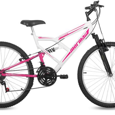 Bicicleta mormaii fullsion aro 26 branco rosa - mormaiishop - mobile