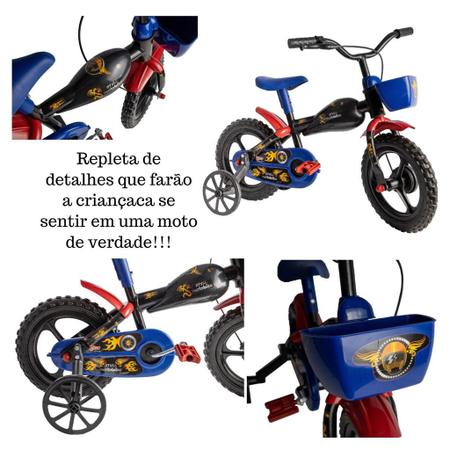 Imagem de Bicicleta Infantil Aro 12 com rodinhas moto bike menino