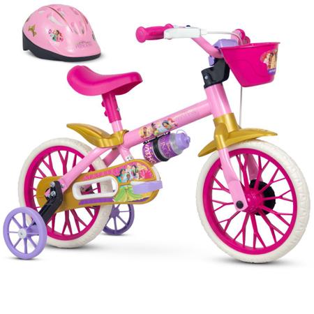 Imagem de Bicicleta Infantil com Rodinha e Capacete aro 12 Menina Princesas da Disney