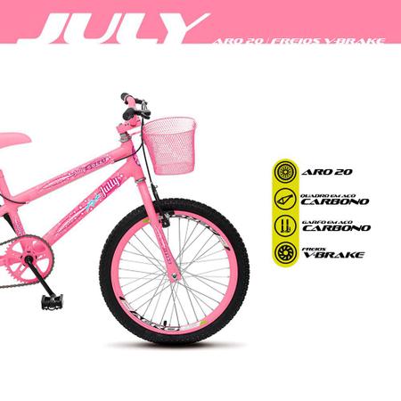 Imagem de Bicicleta July Infantil Juvenil Aro 20 Aço com Cestinha e Freio V-Brake Rosa Neon - Colli Bike