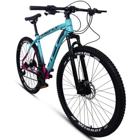 Imagem de Bicicleta mountain bike aro 29 off firefly 24 marchas azul rosa tam.17