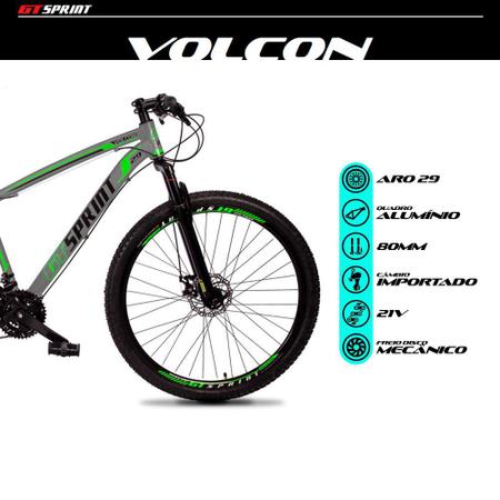 Imagem de Bicicleta MTB Volcon Aro 29 Quadro 17 Alumínio 21 Marchas Freio Mecânico Cinza Verde - GT Sprint