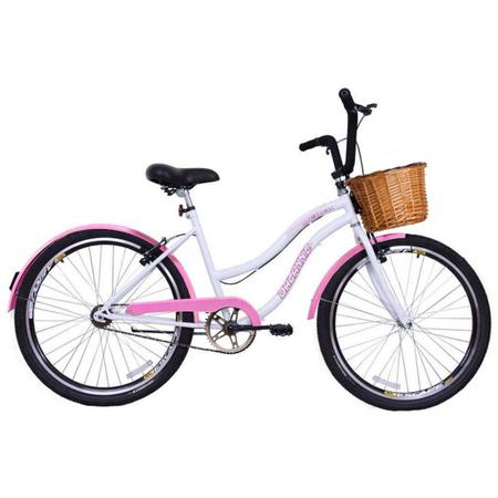 Imagem de Bicicleta Retrô Vintage Aro 26 Feminina Beach Rosa com Branco com Cestinha
