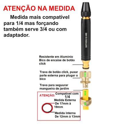 Imagem de Bico de alta pressão esguicho para mangueira 3 em 1 + conector