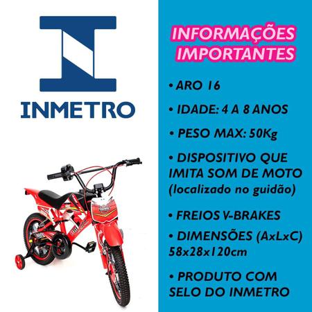 Bicicleta Infantil Aro 16 Moto Bike C/ Rodinha Menino - Glumi