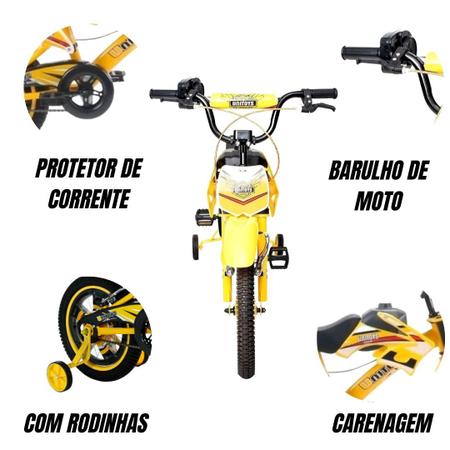 Bike Moto Cross Amarela Aro 16, Uni Toys, 1173 