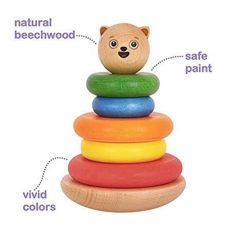 Imagem de Bimi Boo Empilhamento de Brinquedo, Empilhador clássico da Torre do Bebê para Crianças com 2 anos ou mais, Coluna Educacional de Madeira Empilhável, Jogar e Aprender Números 1 a 5, Grande e Pequeno Conceito, Arco-Íris Colorido Anéis de Classificaç