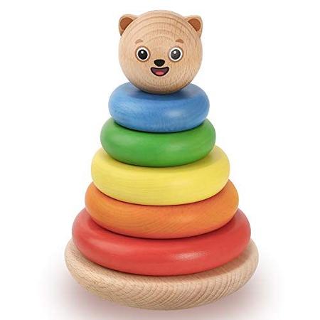 Imagem de Bimi Boo Empilhamento de Brinquedo, Empilhador clássico da Torre do Bebê para Crianças com 2 anos ou mais, Coluna Educacional de Madeira Empilhável, Jogar e Aprender Números 1 a 5, Grande e Pequeno Conceito, Arco-Íris Colorido Anéis de Classificaç
