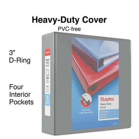 Imagem de Binder Staples Heavy Duty 3 Ring View, 3 polegadas, cinza, pacote com 2 unidades