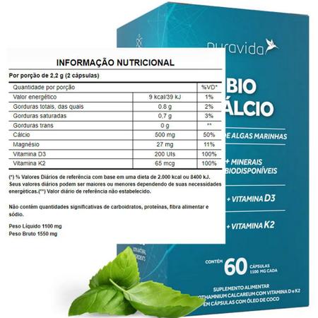 Imagem de Bio Cálcio - Vitamina D3 + Vitamina K2 - (60 Capsulas) - Puravida