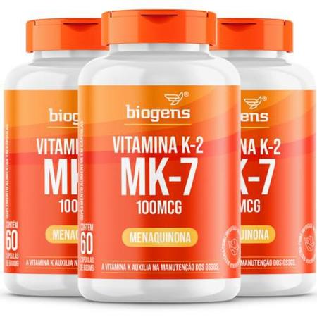 Biogens kit 3x vitamina k2 mk-7, 60 cápsulas, 100mcg, mk7 Imagem de Biogens kit 3x vitamina k2 mk-7, 60 cápsulas, 100mcg, mk7