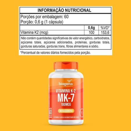 Biogens kit 3x vitamina k2 mk-7, 60 cápsulas, 100mcg, mk7 Imagem de Biogens kit 3x vitamina k2 mk-7, 60 cápsulas, 100mcg, mk7