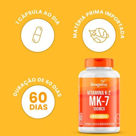 Biogens kit 3x vitamina k2 mk-7, 60 cápsulas, 100mcg, mk7 Imagem de Biogens kit 3x vitamina k2 mk-7, 60 cápsulas, 100mcg, mk7