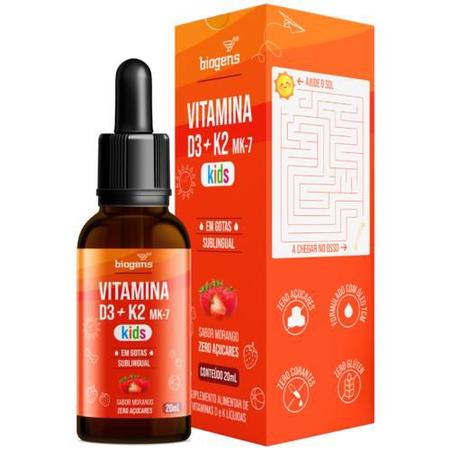 Biogens vitamina d3+k2 mk7 kids frutas vermelhas 20ml Imagem de Biogens vitamina d3+k2 mk7 kids frutas vermelhas 20ml