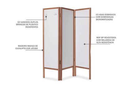 Imagem de Biombo Decorativo Em Mdf E Madeira 3 Asas Branco E Jatobá - Ammy (138X165 Cm)