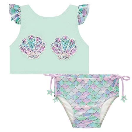 Conjunto Menina Praia/Piscina Proteçâo UV 50+ Sereia Kukiê