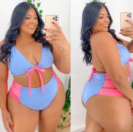 Imagem de Biquíni Plus Size Cintura Alta Hot Pant Cortininha Prêmium