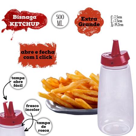 Imagem de Bisnaga vermelha de ketchup 520ml com tampa Flip 6 unidades Plasutil ref. 16289