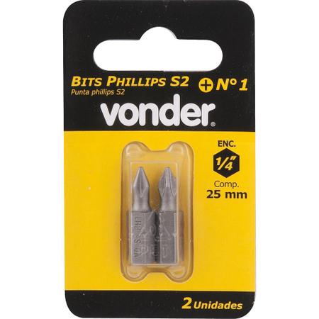 Imagem de Bits Ponteira Philips 1/4  N.1 3/16x38mm Aço S2 Com 2 Peças 