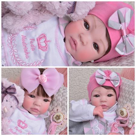 BK Cinza Boneca Bebe Real Reborn Realista Menina Mundo Brinquedos