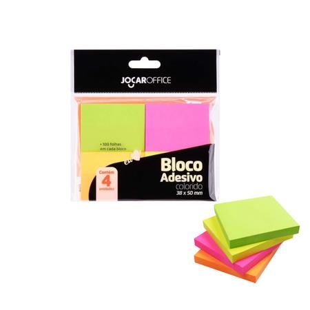 Imagem de Bloco Adesivo 38x50mm 4 Cores Neon 400 Folhas Jocar Office 