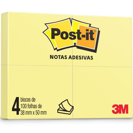 Imagem de Bloco Adesivo 38x50mm Amarelo 400 Folhas (4 x 100 Folhas) Post-it