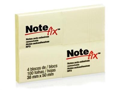 Imagem de Bloco Adesivo Notefix 38mm x 50mm NFX3 100 Folhas com 4 - 3M - Amarelo Post it 3m