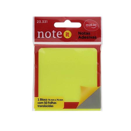 Imagem de Bloco Adesivo Transparente Amarelo 76X76mm Molin