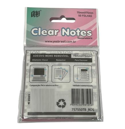 Imagem de Bloco Adesivo Transparente Clear Notes - YES - Colorido/Tom Pastel - pacote com 50 folhas (Tipo Postit)