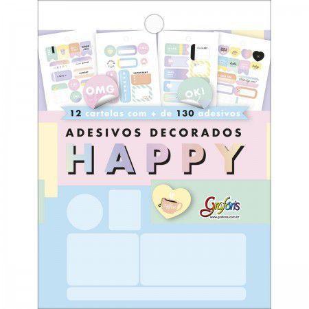 Bloco de adesivos decorados Happy - Tilibra Imagem de Bloco de adesivos decorados Happy