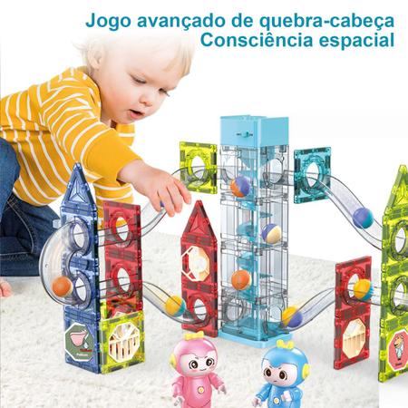 Imagem de Bloco de Montar Magnético Infantil  118 Peças Interativas Brinquedo Educativo Criativo Com Túnel e Roda Gigante A Pilha