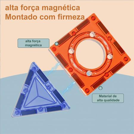 Imagem de Bloco de Montar Magnético Infantil 120 Peças Brastoy Brinquedo Educativo Criativo Didático Pedagógico Túnel Bolas Led Bonecos Adesivos