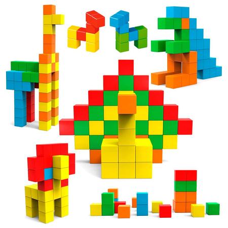 Imagem de Bloco de Montar Magnético Infantil Brastoy 48 Peças Coloridas Brinquedo Educativo Didático Pedagógico Criativo Com Bolsa de Armazenamento