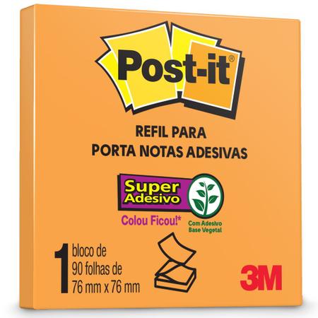 Imagem de Bloco de Notas Super Adesivas Post-it Refil 76x76mm Laranja 90 Folhas. Para suporte Pop-up