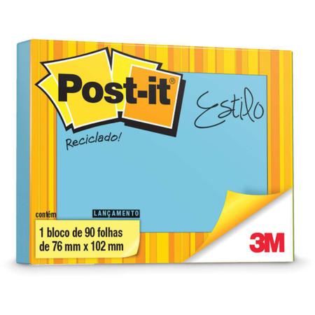 Imagem de Bloco de Recado POST-IT 657 AZUL RECL. 76X102MM 90FL