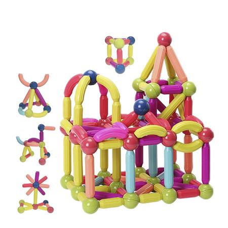 Imagem de Bloco Magnético de Montar Infantil 64 ou 120 Peças Brinquedo Educativo Criativo Peças Grandes de Encaixe Imã Coloridas Grandes