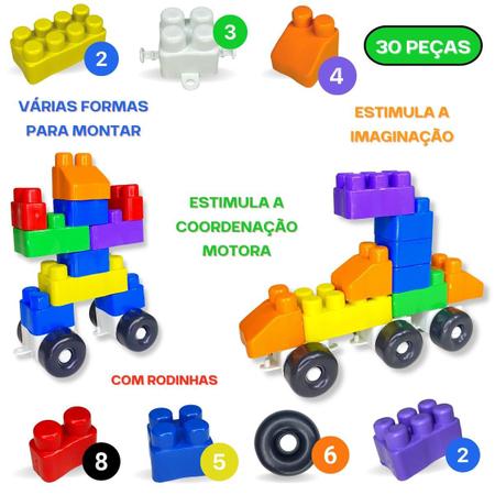 Imagem de Blocos De Montar 30 Pçs Brinquedo Encaixa Educativo Infantil F114