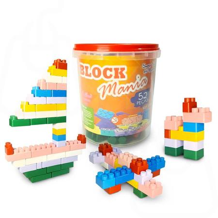 Balde De Blocos De Montar Com 52 Peças Brinquedo Educativo