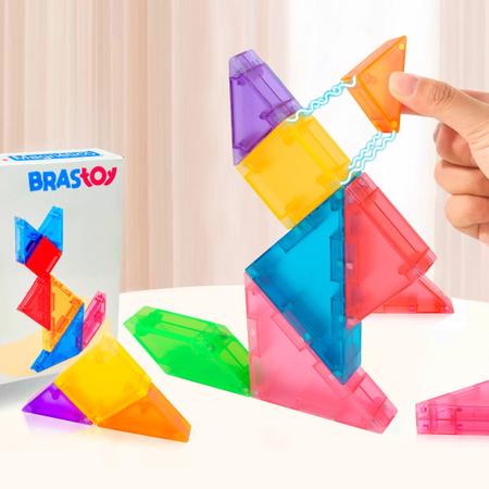 Imagem de Blocos De Montar Magnético Tangram Brastoy Brinquedo Educativo Infantil Formas Geometricas Escolar Pedagógico