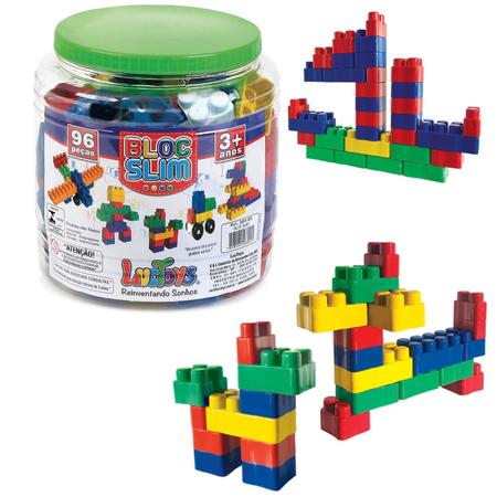 Imagem de Blocos de Montar Plástico 96 Peças Brinquedo Educativos Didático de Encaixar Super Colorido Infantil