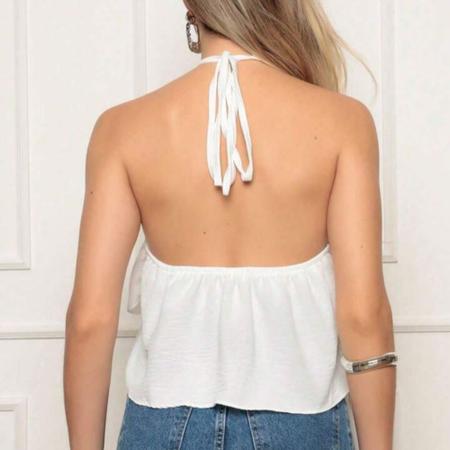 Imagem de Blusa bata feminina Cropped alça fina frente única babados com ponta corte americano