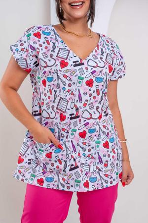 Imagem de Blusa Bata Scrub Pijama Cirúrgico Estampado - ENFERMAGEM ROSA