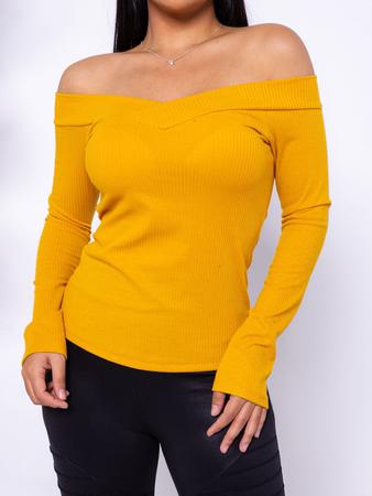 Imagem de Blusa Blusinha Manga Longa Ombro a Ombro Bojo Feminina Camisa Moda Roupa Super Fashion Top