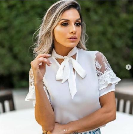 blusa social feminina com laço na gola