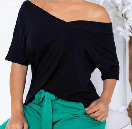 Imagem de Blusa blusinha viscolycra manga 3/4 decote v profundo estilo feminina