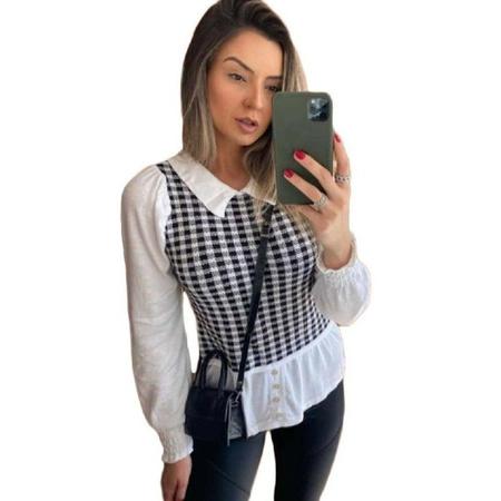 Blusa Tricot Xadrez Vermelha com Preto Pied Poule Inverno - Dea Dress -  Blusas Femininas - Magazine Luiza