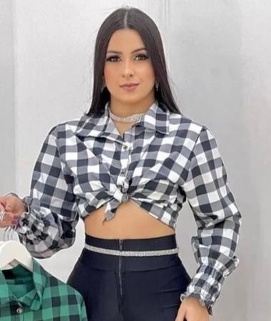 Camisa Xadrez Feminina Manga Longa para Festa Junina