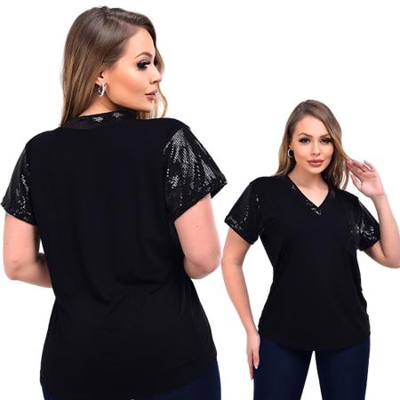 Imagem de Blusa Camiseta Baby Look T-shirt Feminina Paetê Modinha