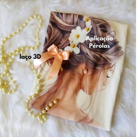 Imagem de Blusa Camiseta Tshirt Feminina Moça Flor Detalhes Na Gola E Manga, Aplicações 3D Com Pérolas E Laço