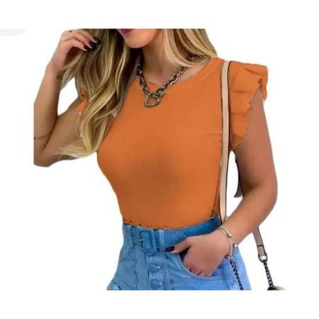 Blusa canelada cavada babado moda barata feminina Fil Modas